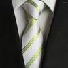 Bow Ties Fashion 8cm Business Silk Man Necktie Green Yellow White Striped Novelty Accessories For Men Gifts Formal Suit
