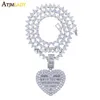 Pendant Necklaces New Can Be Opened Heart-shaped Photo Pendant Necklace Iced Out Bling Hearts Chain Cubic Zirconia Charm Fashion Women Men Jewelry J230819