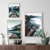 Canvas schilderen Noordse stijl Lake Boat Nature Mountain Landscape Posters Print Wall Art Foto's voor woonkamer slaapkamer huisdecoratie geen frame wo6