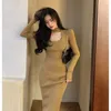 Casual Dresses Woman Fashion Slim Party Dress Female Long Sleeve Knitted Ladies Skinny Vintage Sweater Straight G163