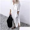 Abiti casual di base Abito estivo per donne Maxi Shirt ES Ladies Elegant Vestidos Tunica femmina Plus Size 5xl Long White 2107 Dhoer