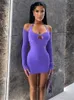 Robes décontractées 2023 Sexy tenues d'été moulante à manches longues robe femmes Streetwear Mini évider fête Club violet pour