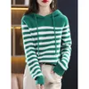 Swetery dla kobiet wełna kaszmirowa sweter kobiety jesienne zimowe kaptura Kint Kint Striped Samice Bluzy Zachaża luźne pullover