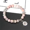 Strand ręcznie robiony kamień naturalny Lotus Ohm Buddha Bransoletka Bransoletka Pink Zebra Charm for Women Men Yoga Biżuter