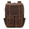 School Bags Crazy Horse Leather Laptop Bagpack Vintage Handmade Double Shoulder Bag For Men Male Backpack Drop