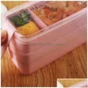 Lunchboxen Taschen Kisten Taschen gesunde Materialbox 3 Schicht 900 ml Weizen St. Bento Mikrowellengeschirr Lebensmittel Aufbewahrungsbehälter Lunchbox v otimw