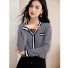 Femmes tricots élégant vêtements d'extérieur tricoté Cardigan pull 2023 printemps et automne col en v à manches longues Plaid petit parfum femme manteau