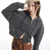 Kvinnors hoodies amerikanska vintage kort dubbel zip cardigan kläder sudadera grå tröja estetik y2k upp hoodie gotisk grunge jacka