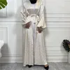 Etnisk klädfjäder Satin Eid Mubarak Open Abaya Women Muslim Cardigan Maxi Dresses Kimono Dubai Kaftan Arab Islamic Ramadan Jilbab