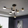 Lustres Lustre Moderne 4/6/8 Têtes Noir Or Éclairage Suspension Chambre Salon LED Lampe Industrielle 3 Couleur Dimmable