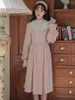Lässige Kleider japanischer Lolita -Stil Frühling Herbst Frauen Midi Kleiderstand Halsband Rosa Rüschen Prinzessin Elegant Feminine Chiffon
