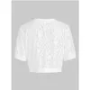レディースTシャツローズガルプラスサイズオープンフロントレースパネルクロップトップ女性サマーヴィンテージトップホワイトホローショートスリーブTシャツ21 DHZDY