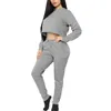 Zweiteilige Hosen im Herbst und Winter, die einfarbige Farbe Offener Navel langhältiger Kapuzenpullover Frauen Overalls Ski Womens