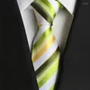 Bow Ties Fashion 8cm Business Silk Man Necktie Green Yellow White Striped Novelty Accessories For Men Gifts Formal Suit