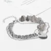 Charm Bracelets Bohemia Silver Color Heart Pendant Natural Stone Black Obsidian Chip Double Layer Bracelet Lovers Jewelry