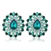 Stud -oorbellen dikke blauwe kristalgroen gesimuleerd opal Rhinestone Hollow voor vrouw