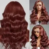 220%density Reddish Brown Hd Lace Wig 13x6 Human Hair Brazilian Pre Plucked Lace Front Wigs Dark Red Brown Body Wave 4x4 Closure Wig