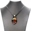 Pendant Necklaces 1Set 33x60x5MM Vintage Handmade Lamp Work Bead Amber Sands Drop Shape Glass 45CM Necklace For Women's Daily Wear Gift