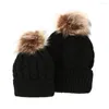 Bérets mode mignon hiver bonnet casquettes Pompon chaud chapeaux fourrure Bobble enfants coton tricoté Parent-enfant chapeau pour maman et bébé