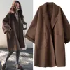 Womens Wool Blends Elegant Woolen Trench Coat Winter For Women Vintage Windbreakers Jacka Midlength Loose Turndown Collar Plus Size 4XL Cardigan 230818