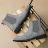 Stövlar Gray Chelsea Flock Slipon Round Toe Business Men Kort storlek 38 Botas Cuturno Masculinas 230818