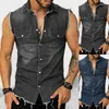 Gilets pour hommes ajustés Vintage Denim Vest sans manches et veste géométrique mode coréenne