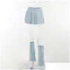 Skirts Vintage Y2k Blue Denim Pleated Women Preppy Low Rise Split Mini Jeans Casual Kawaii Cute Fringed A-line Bot Drop Delivery App Dh7ot