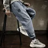 Pantalon homme résistant au rétrécissement Chic hommes multi-poches Hip Hop Denim Jogging droit décontracté jean manchettes rétractables vêtements quotidiens