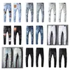 Ny ankomst Men's Blue Slim Fit Streewear Fashion Distressed Skinny Stretch Paited Printing Ribs Patchwork Ripped Jeans 28-40