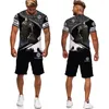 Мужские спортивные костюмы Knight Templar 3D Print Fut Set Set Cool с коротким рукавом в стиле ретро.