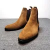 Laarzen mode Britse stijl chelsea heren schoenen klassieke casual feest straat dagelijkse slipon faux suede solide enkel 230818