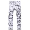 Jeans mascheri white digitale stampa digitale pantaloni design di pantaloni casual europei e americani dritti