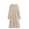 Casual Dresses 2023 Women's Dress Autumn Winter Korean Style All-Matched A-Line Mid-Length Solid Color Drawstring Hooded