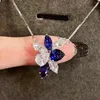 Ketting oorbellen set luxe bloemen blauw wit zirkon dames Wedding Prom Fashion Accessoires Geschenken