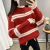 Women's Sweaters Black And White Stripe Sweater Streetwear Loose Tops Women Pullover Female Jumper Long Sleeve Mock Neck Knitted Ribbed