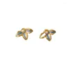 Stud Earrings Simple Fashion Temperament Handmade Enamel Leaf Pearl 925 Silver Needle Sweet