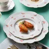 Plates Creative Ceramic Dining Plate Desktop Rose Pattern Western Style Steak Gold Pen Painting Afternoon Tea Dessert Kitc