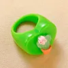 Cluster Rings Cute Fruit Y2K Style Vintage Acrylic Heart Ring Cold Wind Love Resin For Women Girls Summer Travel Jewelry