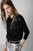 Zadig voltaire 23pulls tricotés ZV star love hot drill pull noir 100 cachemire pull femme