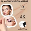 Compact Mirrors Touch Screen LED Makeup Compact Mirror Dubbelzijdige reismake -up Mirror 1x/5x vergroting verlichte cosmetische opvouwbare spiegel 230818