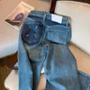 Kvinnors jeans fickkollision färg lös rak hög midja tunn retro bred benbaggar för kvinnor