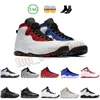 Top Qualité Jumpman 10 Chaussures De Basketball 10s Sports De Plein Air Pour Hommes 10e Anniversaire Sail Sole Fly Tinker Racer Bleu Acier Gris Bulls Over Broadway Baskets Formateurs