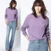 Zadig Voltaire Pullover Pullover Strickpullover ZV Jacquard Damen Haken Blume Hohlkaschmir Kaschmere Feste Farbe Purple Split Sweater