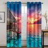 Curtain Thin Shading Polyester 3D Printing Natural Sea Semi Sunshade Beach Scenery For Bedroom Living Room Home Hook Decor
