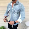 Chemises décontractées pour hommes Automne Hiver Mode coréenne Denim Wash Chemise à manches longues Manteau Slim Fit Jacket