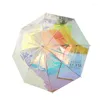 Umbrellas Laser Semi-Auto Transparent Umbrella Fashion Colorful Long Handle