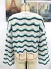 Women's Sweaters Fitshinling Wave Stripes Flare Sleeve Sweater 2023 Hollow Out Slim Pullover Knitwears Fashion Jumper Tops In