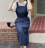 Casual Dresses 2023 Summer Preppy Style Strap Denim Dress Women Small Fresh Lace Up Loose A-line