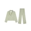 Kvinnors kostymer Blazers Tvådelar Kvinnor Passar Mint Green Blazer Wide Leg Pants Set Jackor med byxor 210519 Drop Delivery Apparel DHL9J