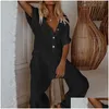 Women'S Jumpsuits Rompers Jumpsuit Women Summer Clothes Loose Short Sleeve Wide Leg Trousers Boho Beach Female Overall Y200422 Dro Dh8Qn